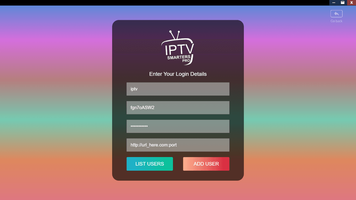 Saisie des identifiants IPTV